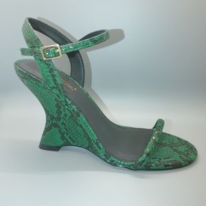 Ivanya Green Snake Two Strap Curved Wedge Sandal